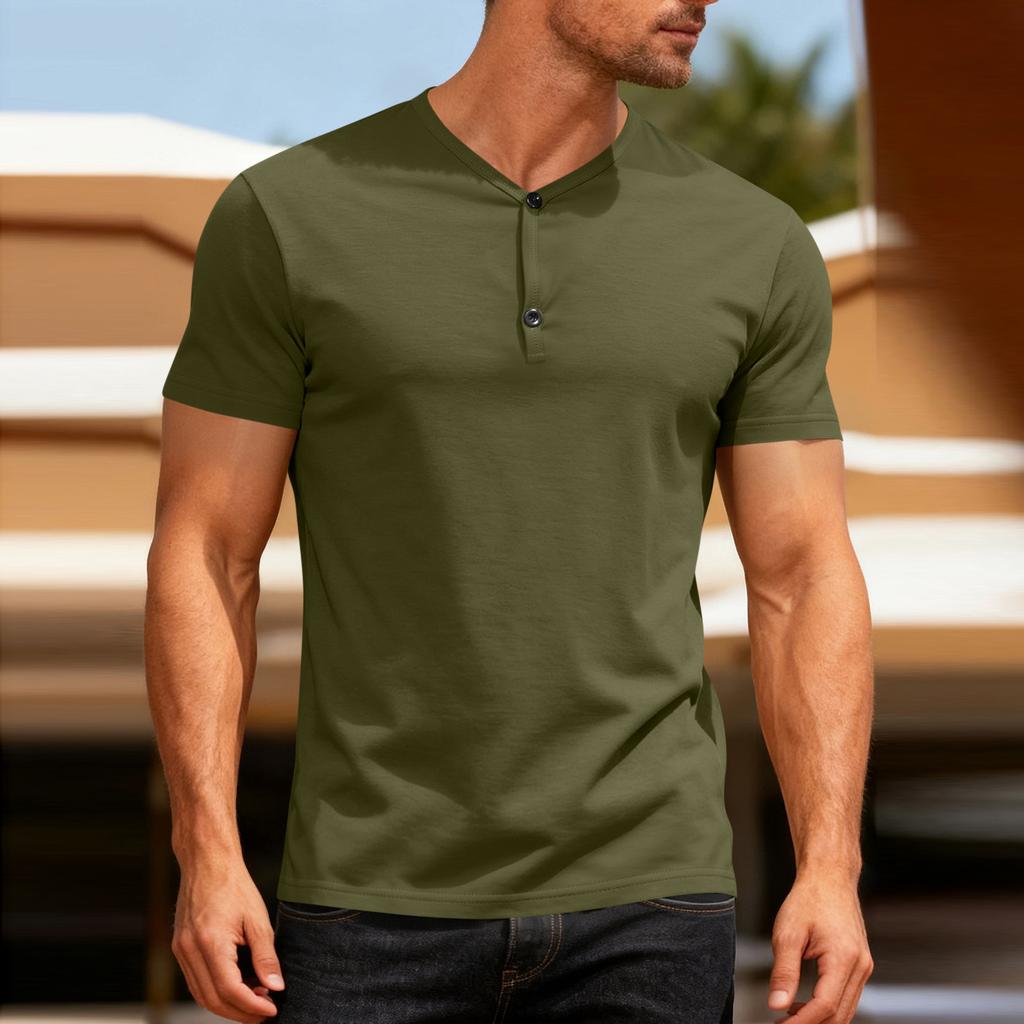 Men's Solid V Neck Lightweight Short Sleeve Top Breathable Wicking Shirt for Sports and Daily Wear
