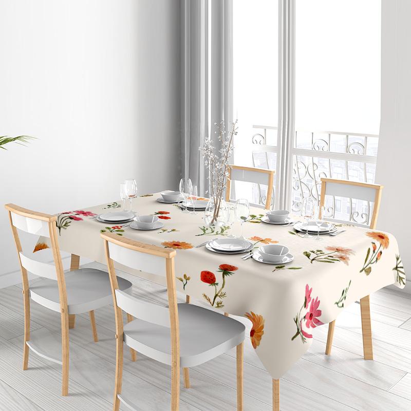 Floral Printed TableclothHome Decor Flower Print Rectangular Plastic Cover for Dining Room Decoration White, Pink, Yellow, Red 1