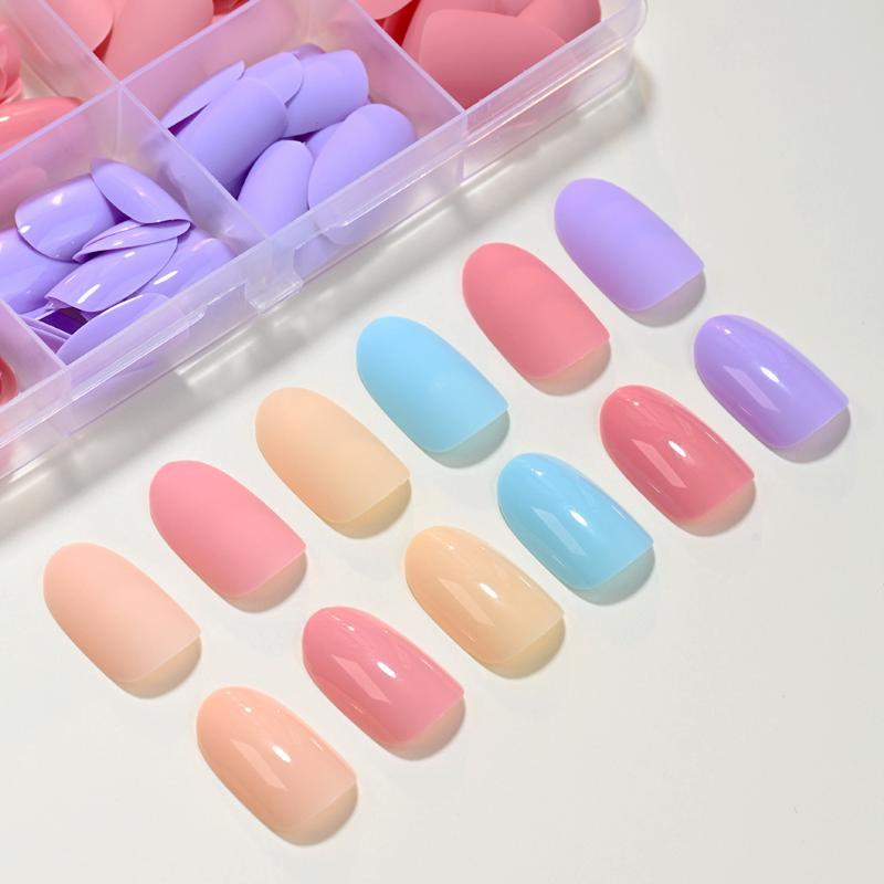 Unghie Finte Press-On 288 Pezzi per Scatola Colori Cremosi Dopamina Media Lunghezza Mandorla Lucide Riutilizzabili per Manicure Fai-da-Te