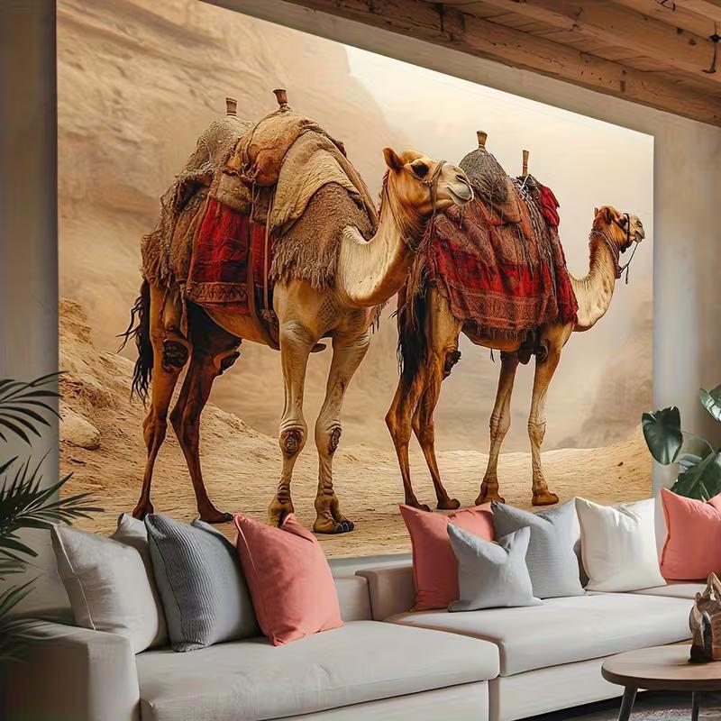 

2D Desert Camel Tapestry, Realistic Arabian Dromedary Wall Hanging for Living Room Bedroom Boho Decor 47.2x31.5inch/120*80cm