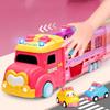 Princess Car Track Container Truck Toys with 6 Mini Light and Sound 2 Player Race Mode Game