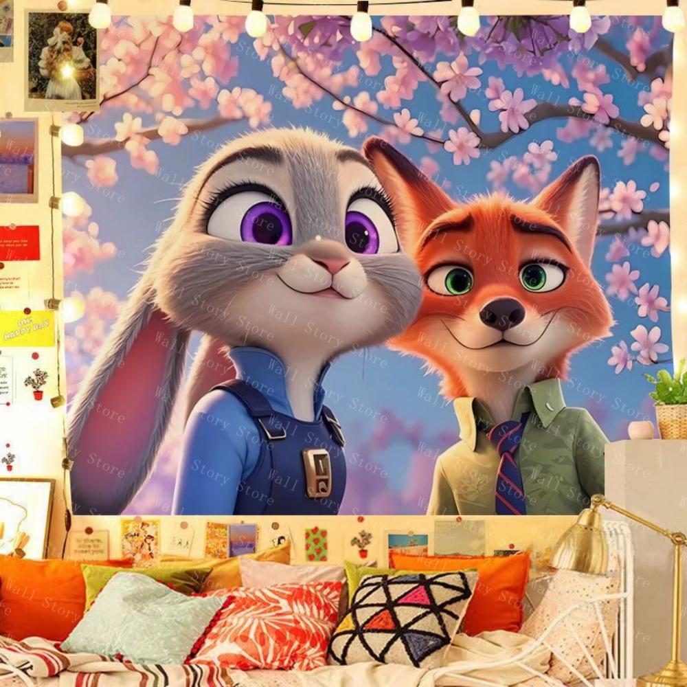 Zootopia Judnicks tessuto da appendere intorno a arazzi anime camera da letto Tessuto per arazzi decorazione murale arazzi