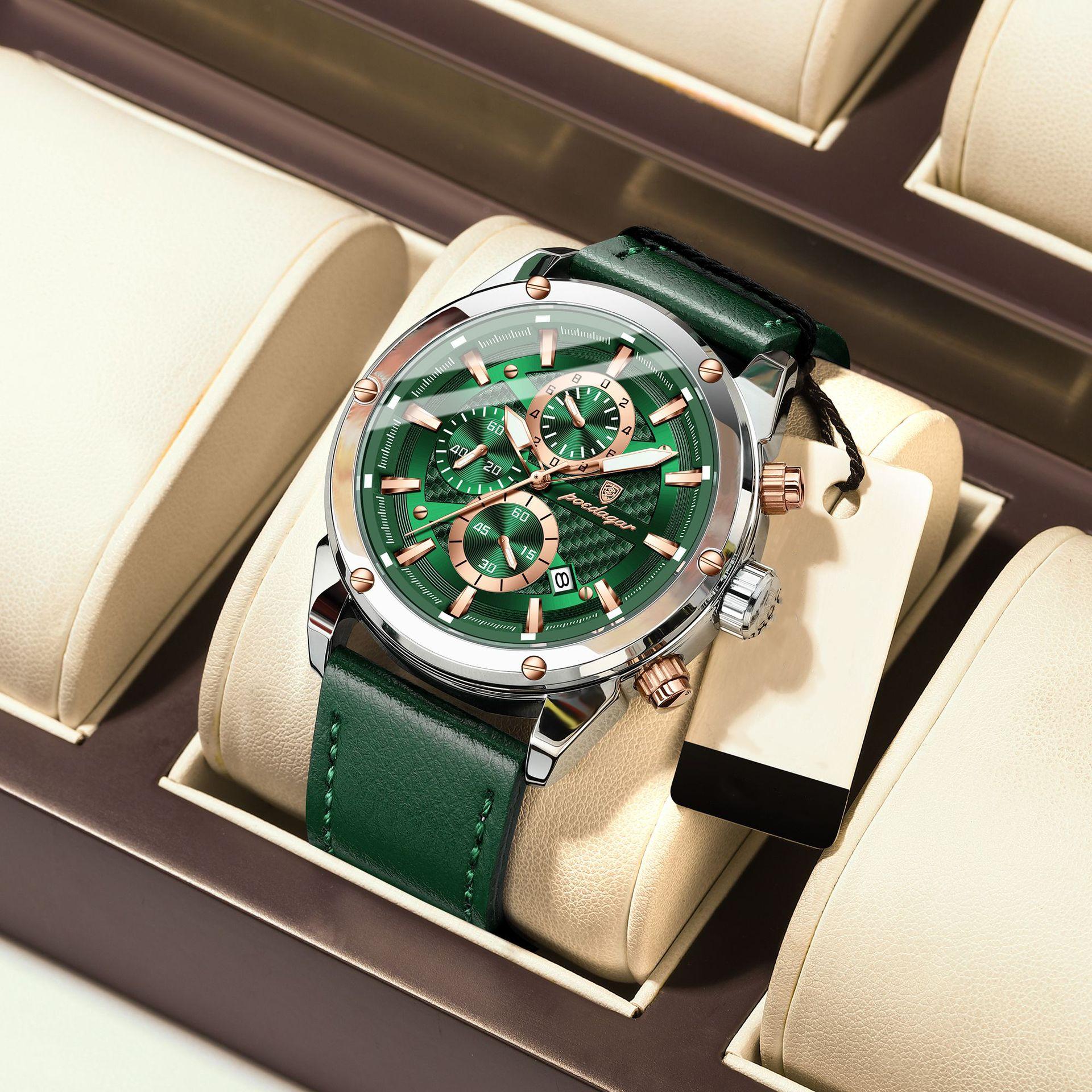 

POEDAGAR Роскошные спортивные мужские наручные часы военные кварцевые мужские часы водонепроницаемые светящиеся хронограф дата кожаные мужские часы зелёный