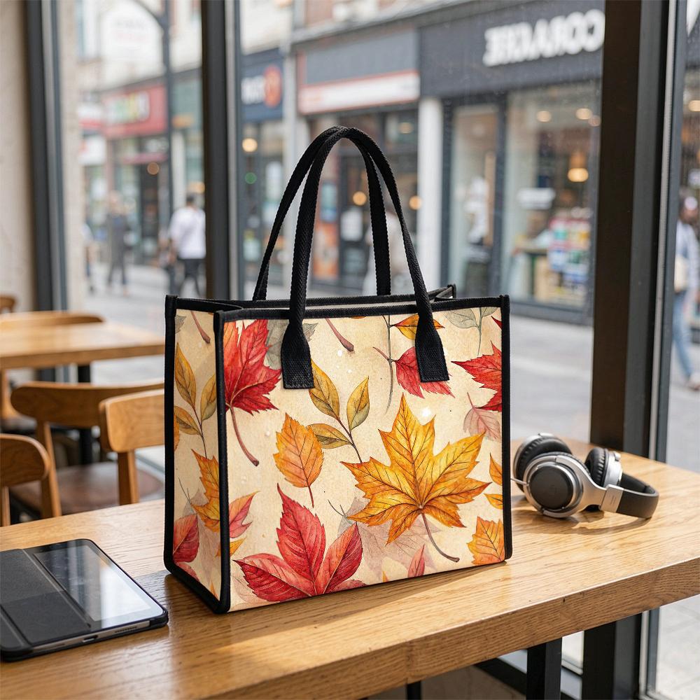 Autumn Maple Leaf Printed Tote Bag Portable Daily Carry Handbag for Ladies Casual Travel Shopping Use