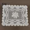 Retro European Style Table Linens Lace Placemat, White Floral Doilies, Embroidered Mat, Elegant Photo Backdrop Prop Sheer Mesh Doily for Tea