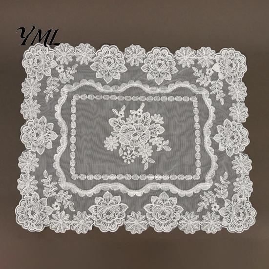 Retro European Style Table Linens Lace Placemat, White Floral Doilies, Embroidered Mat, Elegant Photo Backdrop Prop Sheer Mesh Doily for Tea