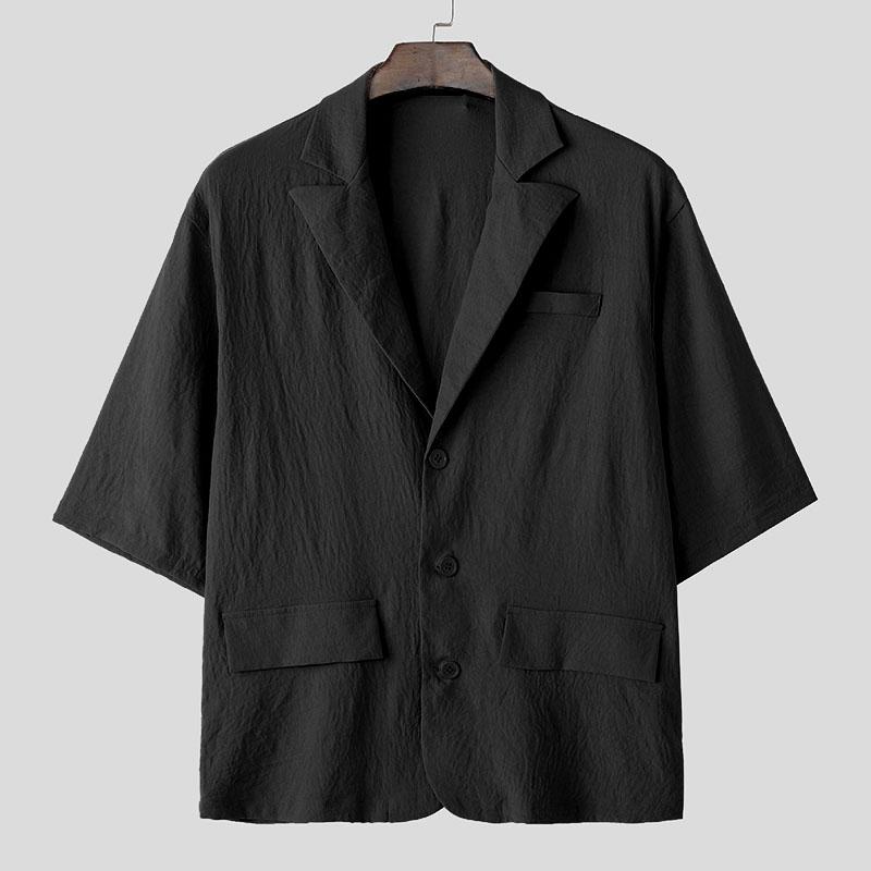 

INCERUN Oversized Men Lapel Neck Short Sleeve Buttons Up Texture Casual Summer Shirts 3XL