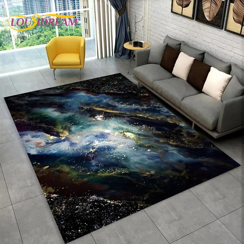 Nordic Blue Golden Colour Marble Geometric Area Rug,Carpet Rug for Living Room Bedroom Sofa Doormat Decor,Kid Non-slip Floor Mat