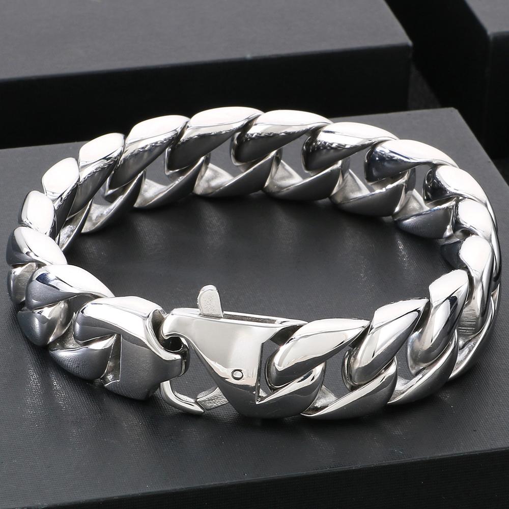 Vakuumplattiertes Curb Cuban Link Kettenglied Armband für Herren 15MM Rund Poliert Matt Titan Edelstahl Herren Armbänder Schmuck
