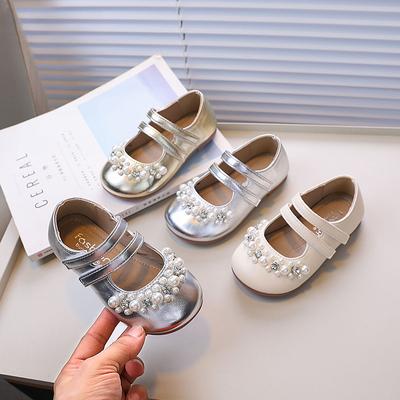 New Girls Princess Leather Shoes Spring Autumn Sweet Pearl Children's Flats Fashion Elegant Kids Party Shoes Soft Bottom Chic