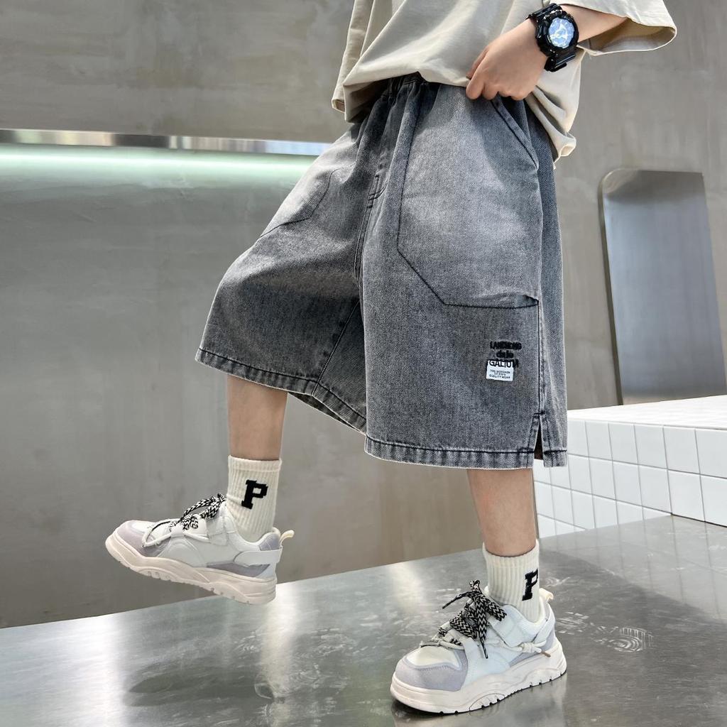 Tween Boy Casual Denim Shorts for Summer Kids Vintage Capris Denim Pants Teens Child Loose Style Knee Length Jeans 5-14Y
