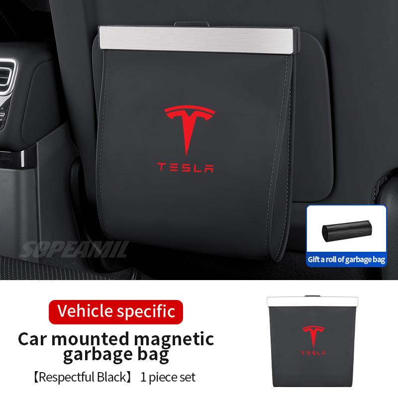 DTDIB1 For Tesla Model 3 Model Y Model S Model X Car Seat Back Hanging Garbage Bag Led Lamp Backrest Magnetic Storage Bag Trash Can