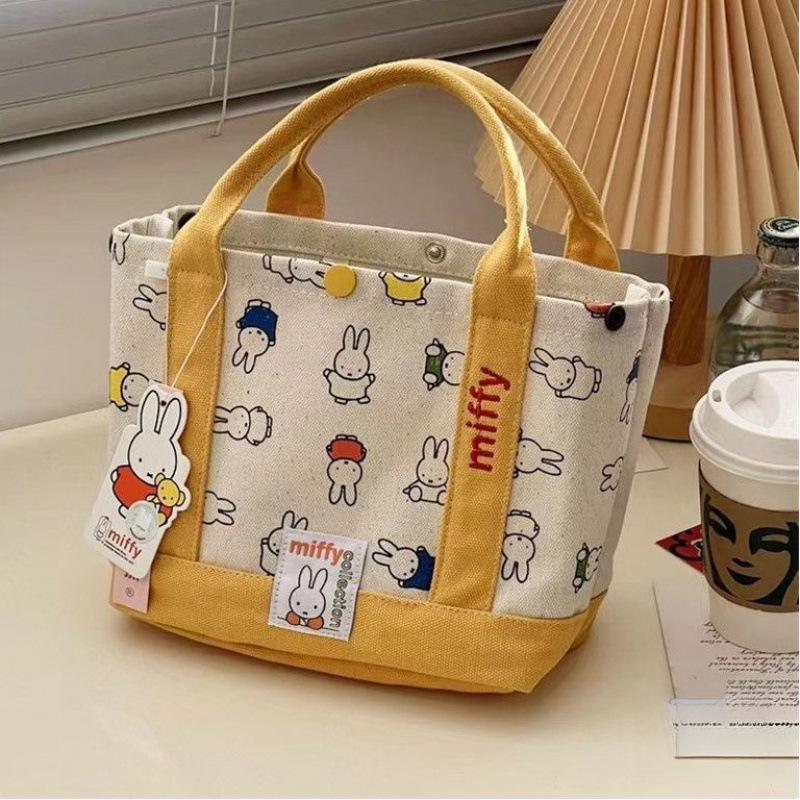 Year of the Rabbit Cute Canvas Tote Bag - Women's Office Lunch Handbag with Rabbit Embroidery