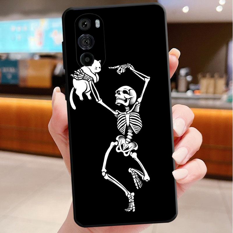 Phone Case For Motorola Edge 50 40 Pro 60 50 40 30 Ultra Neo Fusion Moto G85 G72 G53 G54 G84 G13 G32 Cartoon Skeleton Skull Cat