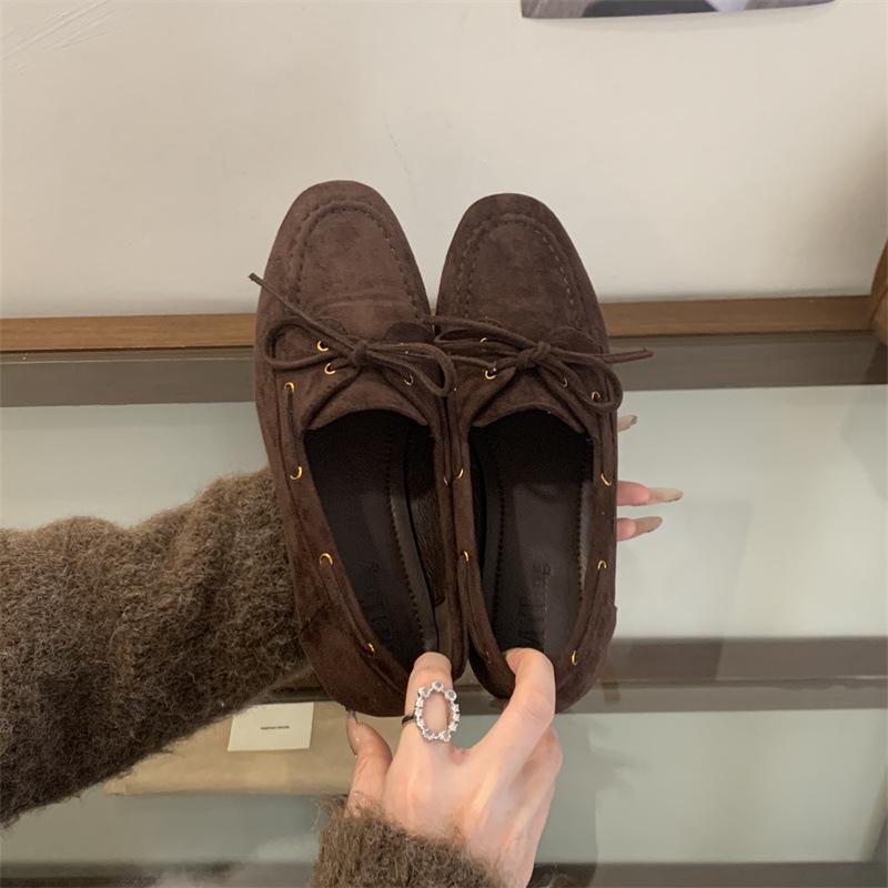 

Miting retro style brown flat loafers autumn and winter British frosted bow beanie shoes one pedal Birkenstocks 40 коричневый