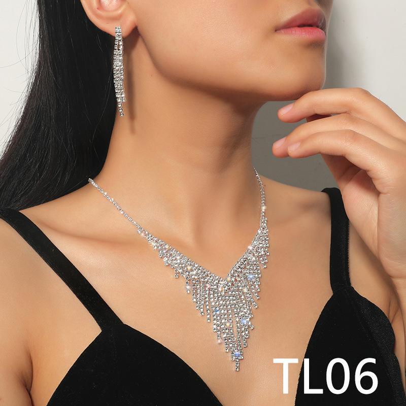 Роскошное ожерелье с бриллиантами, комплект серег для вечеринки, свадебного платья, аксессуары для ужина, сексуальное ожерелье со стразами, серьги-цепочки для девочек