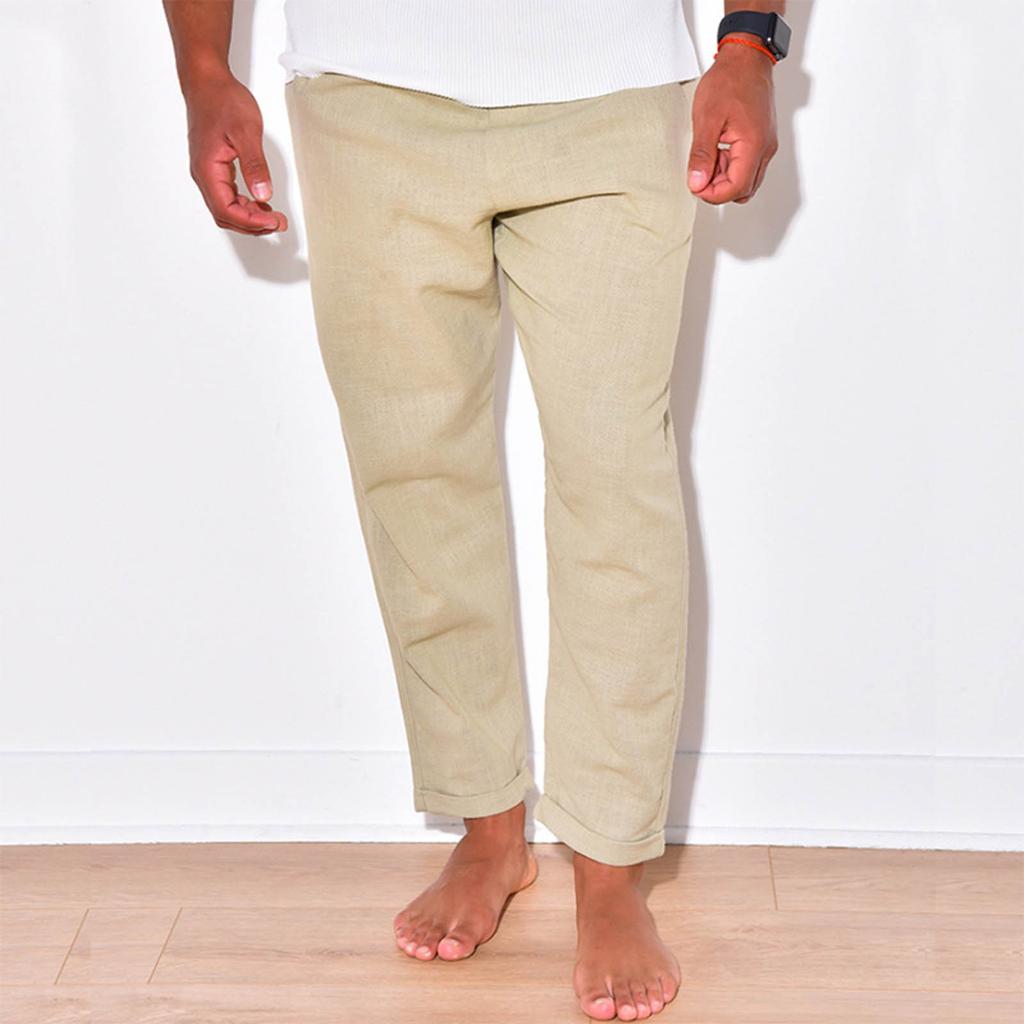 Men's Casual Linen Pants Loose Straight Summer Beach Yoga Pants Breathable Sweatpants