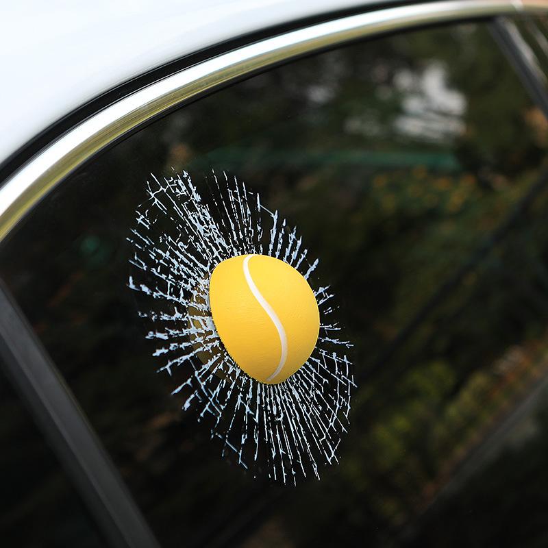 3D Funny Car Window Sticker Tennis Ball Hit Glass Decal Creative Vehicle Decoration
