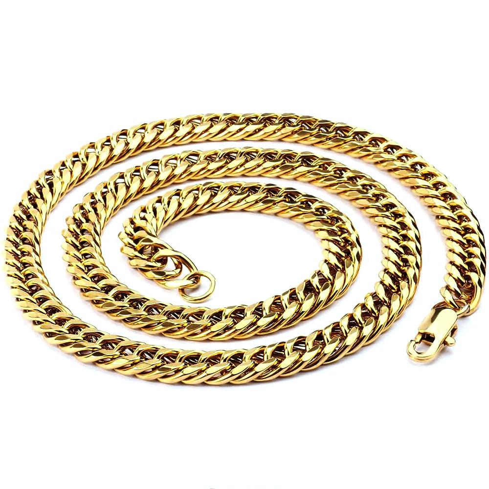 Gold Titanium Steel Chain Necklace and Bracelet Set with Multiple Sizes (50-60cm, 18-21cm)