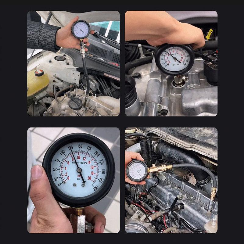 8Pcs Automotive Cylinder Tester Kit with M10 M12 M14 M18 Adapter Compression Tester Kit 0-300 PSI Pressure Gauge