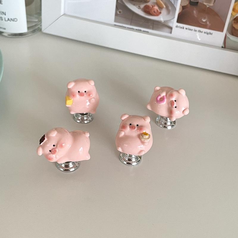 Pig Toilet Button Press For Long Nails,Universal Flush Sticker,No-Touch Sanitary Adhesive Bathroom-Cute Cabinet Pull Handle