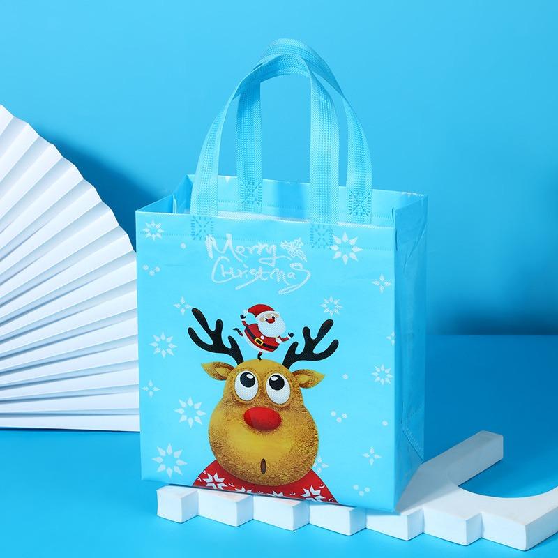1/4/5PCS Christmas Handbag Thickened Non-woven Fabric Printed Cute Cartoon Santa Claus Snowman Sturdy Waterproof Packaging Bag