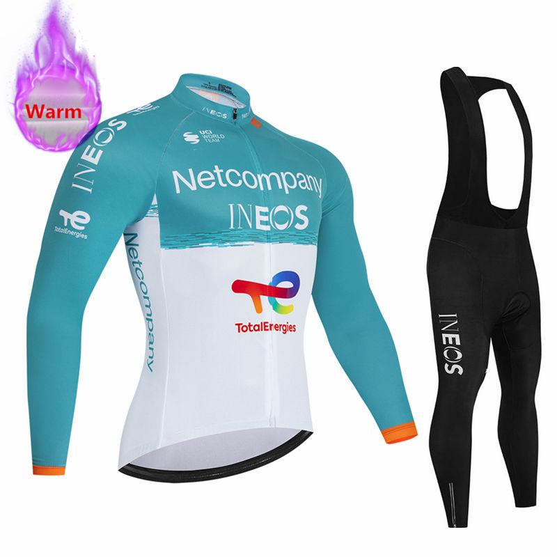 Ineos Team Winter Long Sleeve Thermal Fleece Cycling Jersey Set Bib Pants Ropa Ciclismo Bicycle Clothing MTB Bike Jersey Uniform