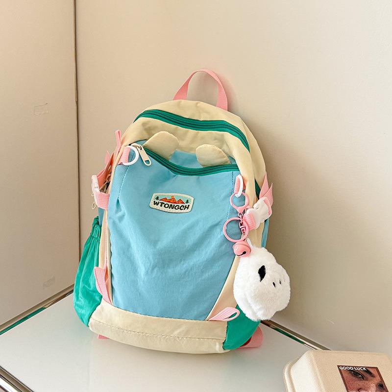 Korean Contrasting Color Children's Backpack New Outdoor Small Fresh Cartoon Dopamine Kindergarten Schoolbag Backpack