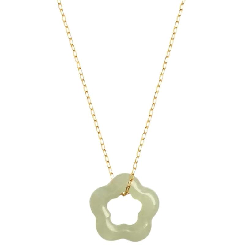 Natural Hetian Jade Necklace Hollow Carved Plum Blossom Pendant Necklace Simple Collarbone Necklace Dainty Choker