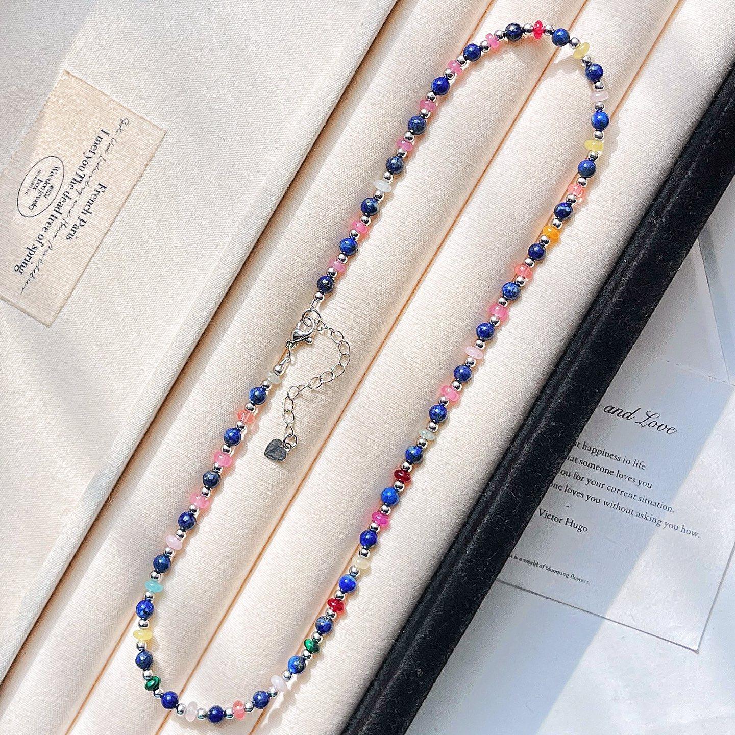 High Quality Vintage Dopamine Natural Lazuli Colored Quartz Rock Collarbone Chain Necklace Necklace