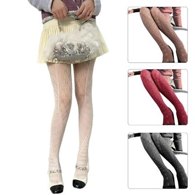 Women Vintage Hollowed Out Fishnet Sheer Pantyhose Aesthetic Irregular Geometric Patterned Spliced Leggings Mesh Tights