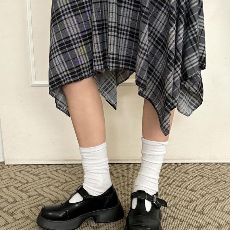 New Summer Women Sexy Hot Girl Slim Flip Plaid Irregular Midi Skirt