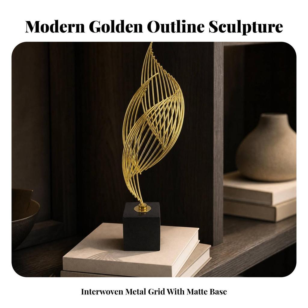 Geometric Leaf Sculpture with Square Base Sturdy for Shelf Display, Office