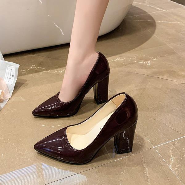 Fashion Big Size Shoes Woman Sandals Ladies Patent Leather Beige High Heels Work Dress Professional Large African 12cm Block Office