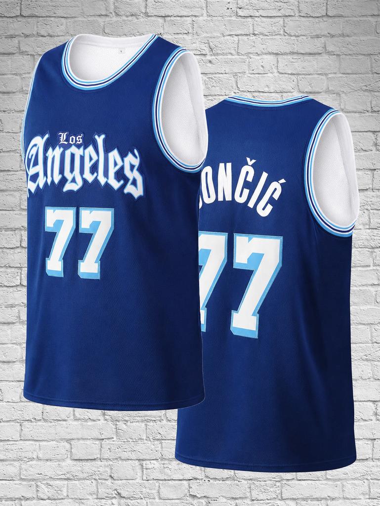 Retro Doncic 77 LA Style Basketball Jersey Purple Number Print Sports Uniform Casual 3d Printed Vest Kids and Men Women