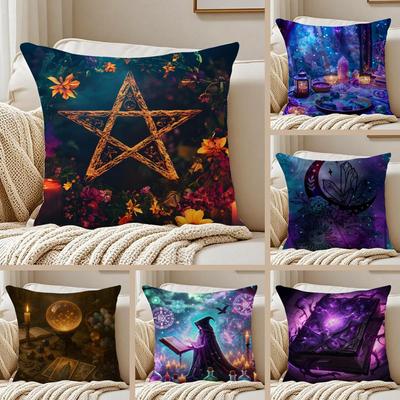 Dreamlike Magical Pattern Cushion Cover Pillowcase Antidustmite Invisible Zipper Short Plush Sofa Cushion