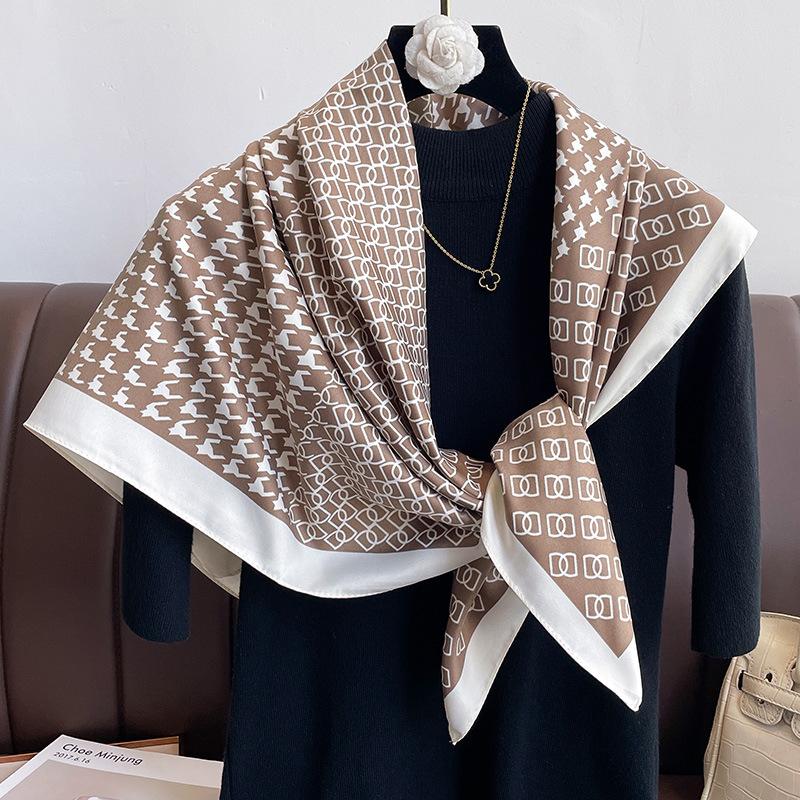 Design Luxury 90Cm Twill Silk Women Scarf Sunscreen Foulard Shawl Hijab Female Hair Hijab Wraps Neckerchief Bandanda Echarpe
