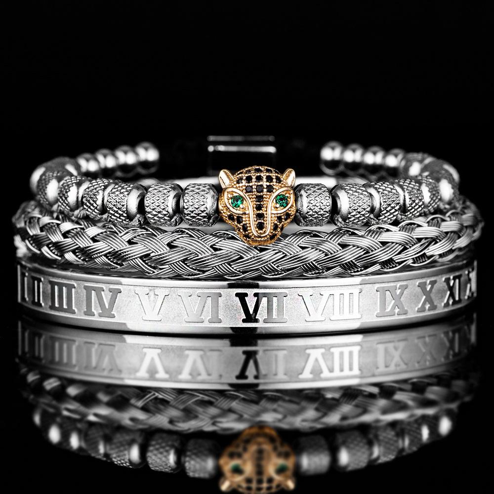 2026 Leopard Head Bracelet Set Reticulated Pineapple Bead Roman Bracelet Set Woven Bracelet