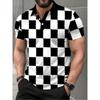 La nuova polo estiva da uomo 2026 a maniche corte presenta una stampa a scacchi 3D casual, alla moda e comoda