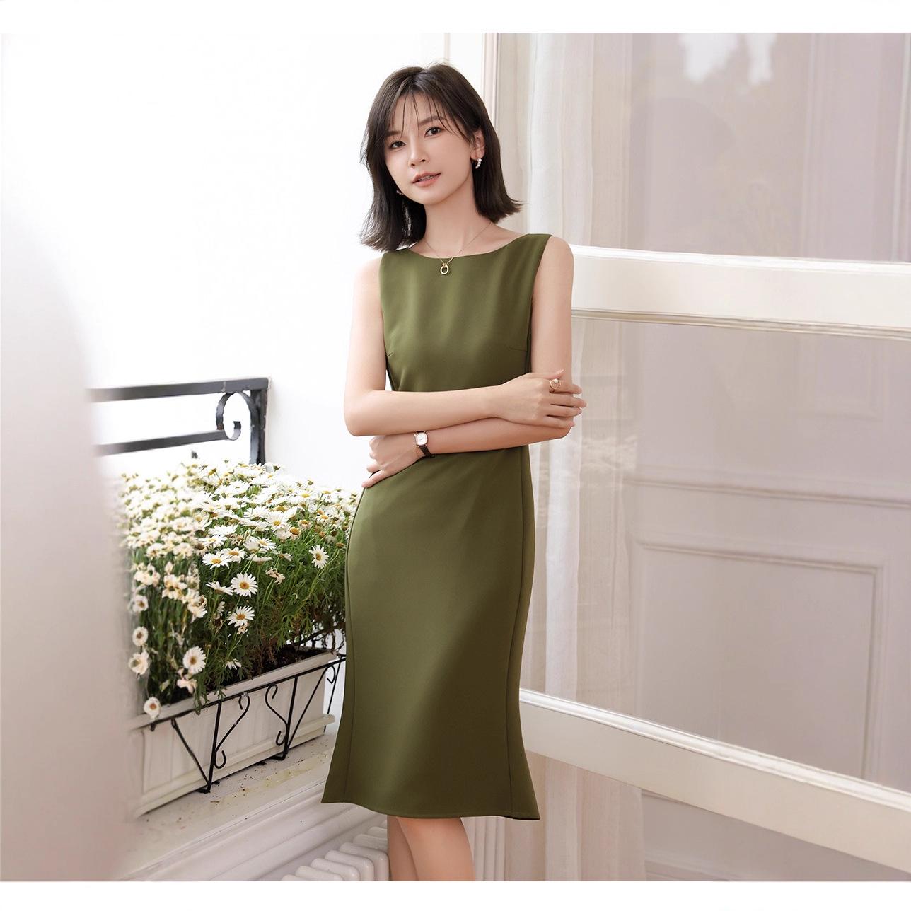 

Sleeveless Women s Summer Fishtail Dress: Slimming, Classic, Professional Wear Medium авокадо/зелений