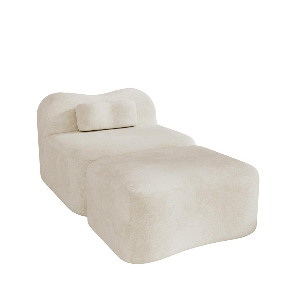 Modular Frameless Sofa with Ottoman, Wave Design, 32D Foam Filling, Movable Back Cushion, Soft Fabric, for Apartment, Living Room and Bedroom, Beige