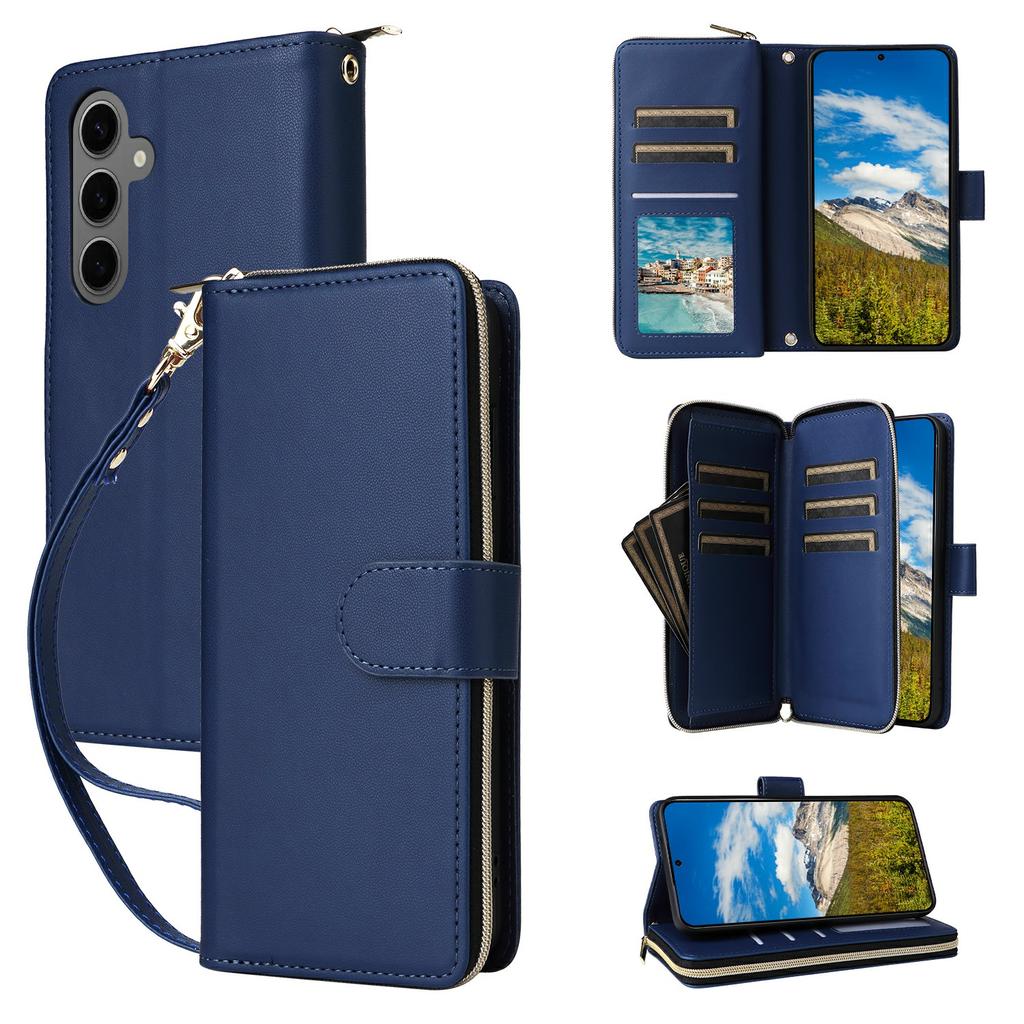 For Samsung Galaxy S25+/S24+ Case Zipper Pocket PU Leather Cover with 9 Card Slots