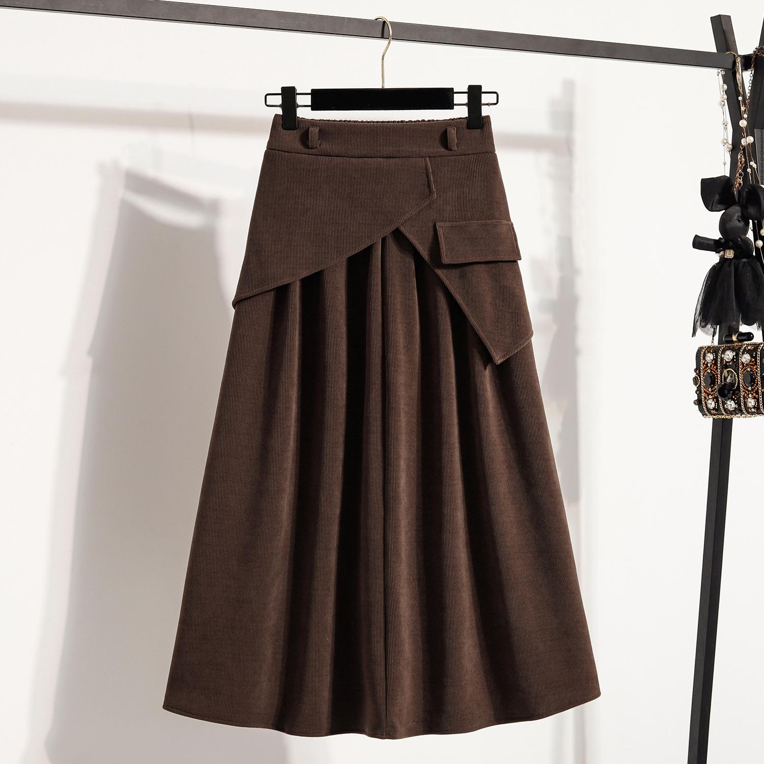 

Dimanaf 2025 Осень Большие размеры Длинные женские юбки Эластичная талия Оверсайз Карманы Элегантные Юбки с высокой талией А-силуэта 5XL коричневый