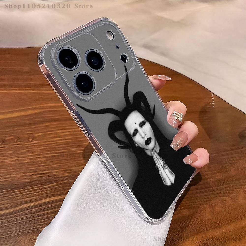 M-Marilyn M-Manson Phone Case For iPhone 17,16,15,14,13,12,11 Pro,Max,Plus,XR,Mini,E Clear Full-coverage Soft Cover