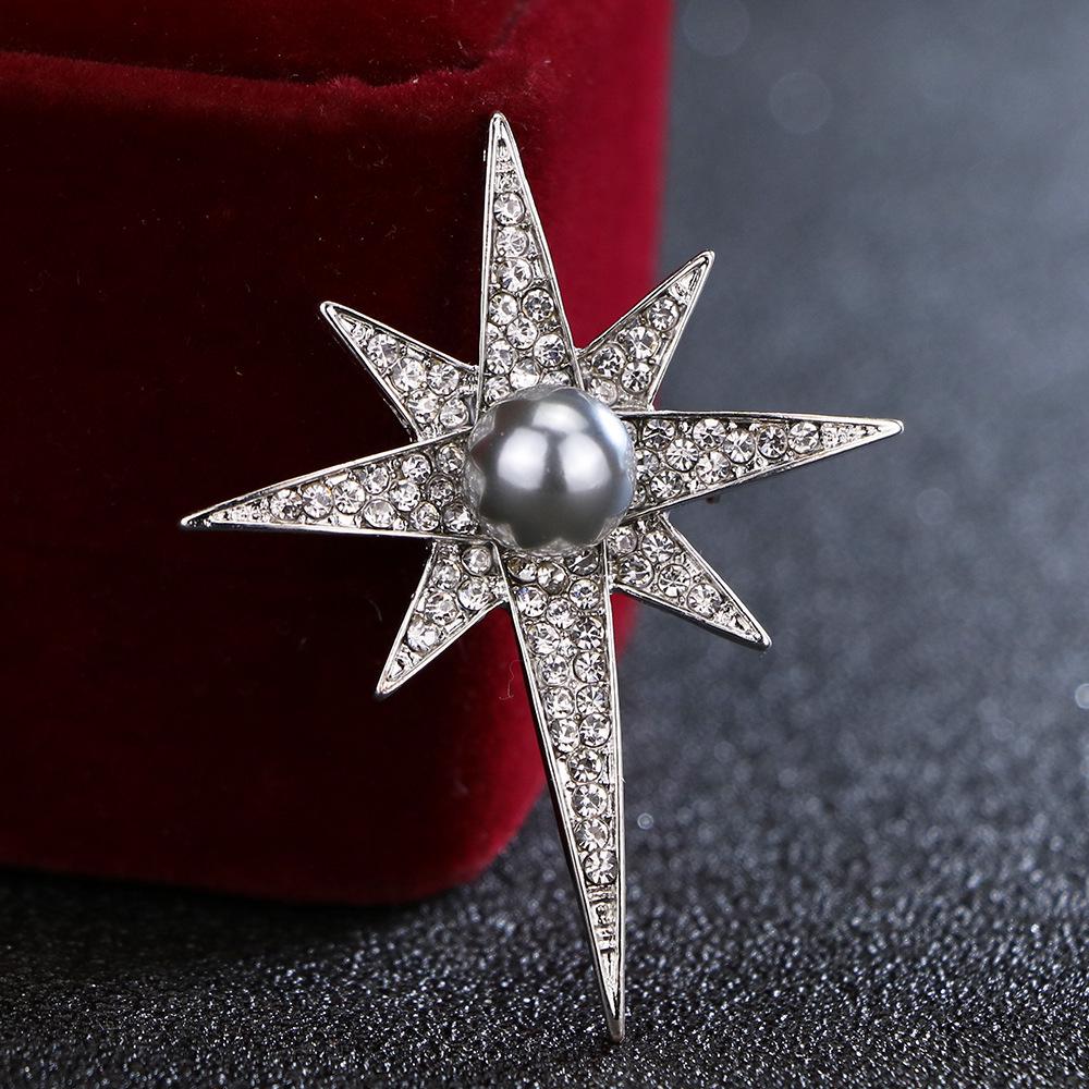 Korean Starburst Rhinestone & Pearl Brooch for Men and Women - Lapel Pin for Shirts and Jackets