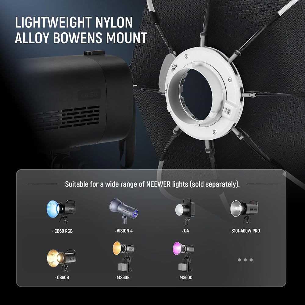 NEEWER 90cm Octagonal Softbox, Bowens Mount, Quick Setup, Foldable, with Diffuser/Grid/Bag, Compatible with Parabolic Softboxes: Aputure 120d, Godox S