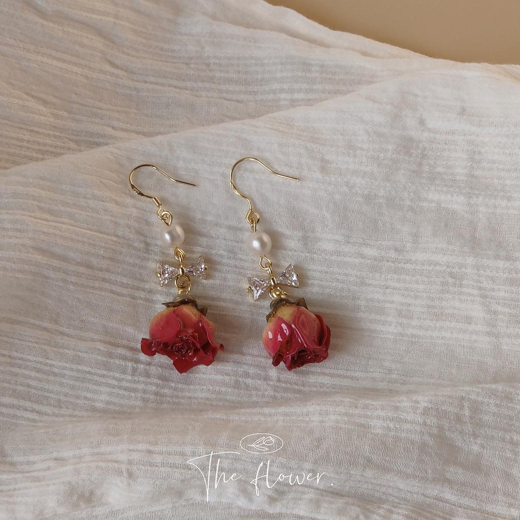 Hot Sell 14K Gold Filled Fresh Rose Flower Natural Freshwater Pearl Ladies Drop Earrings For Women Best Gifts No Fade