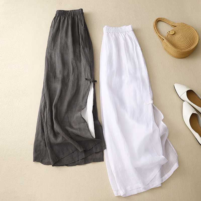 Comfort Womens Cool Summer Splithem Buttonfront Wideleg Pants Bohemian Casual Wideleg Skirtpants