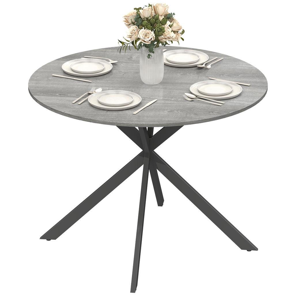 Round Dining Table for 4 People, Industrial-Style Kitchen Table with Steel Legs, for Dining Room, Kitchen, Grey