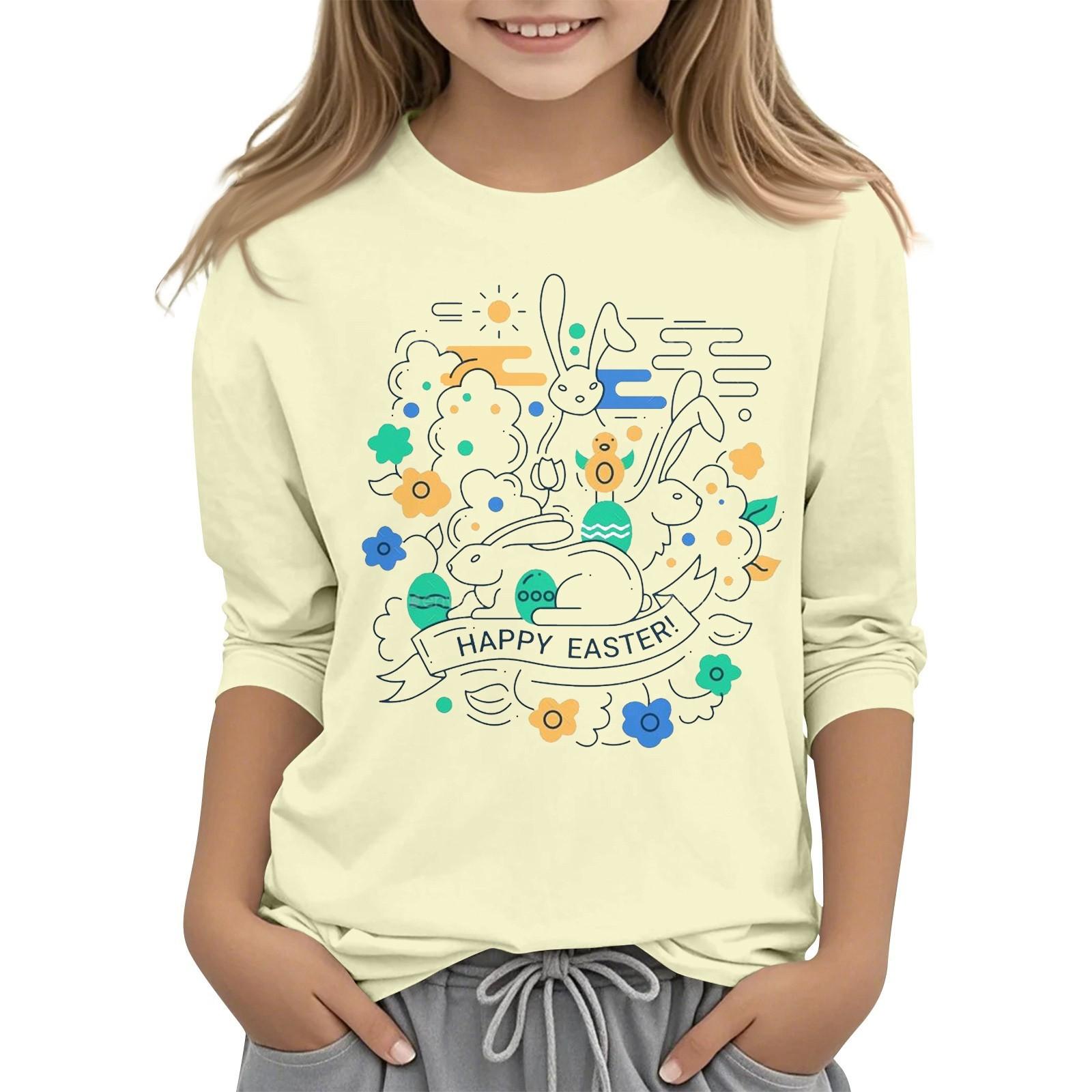 

Повседневная футболка с круглым вырезом и пасхальным принтом, с рукавами 7 точек для детей 150 бежевый